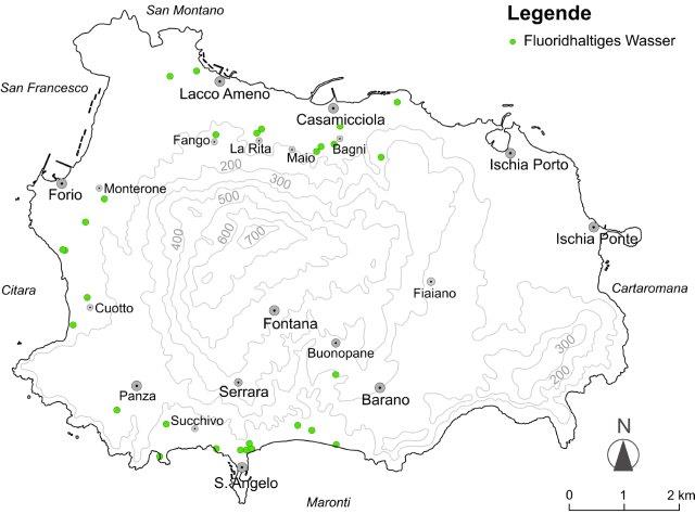 Grafik des Buches: Führer zu den Thermalwässern der Insel Ischia. Fluorid Wasser
