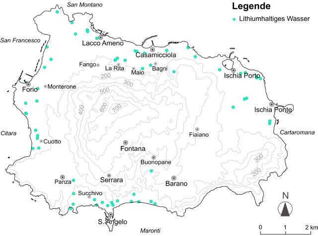 Grafik des Buches: Führer zu den Thermalwässern der Insel Ischia. Lithiumhaltigen Thermalwasser